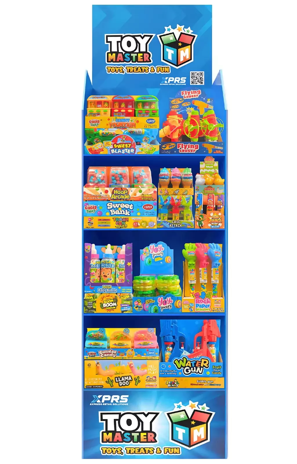 Toymaster Novelty Candy Floor Display filled with colorful candy products